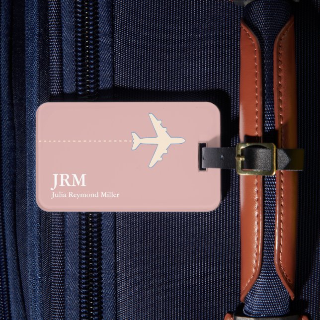 Personalisierte Flugreisende in Dusty Pink Gepäckanhänger (Vorderseite Insitu 4)