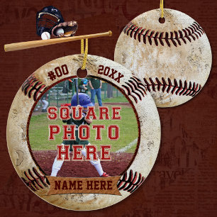 Personalisierte FOTO Baseball-Ornamente NAME, JAHR Keramikornament