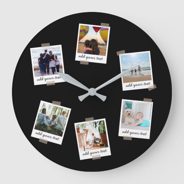 Personalisierte Foto-Collage der Familie 6 Große Wanduhr (Vorderseite)