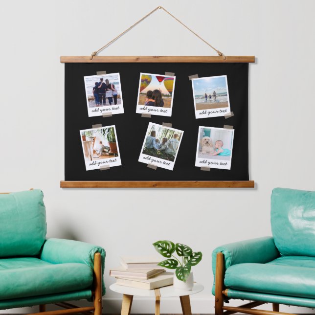 Personalisierte Foto-Collage der Familie 6 Wandteppich Mit Holzrahmen (Wohnzimmer)