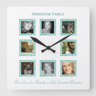 Personalisierte Foto-Collagen-Wand-Uhr: Grün Quadratische Wanduhr