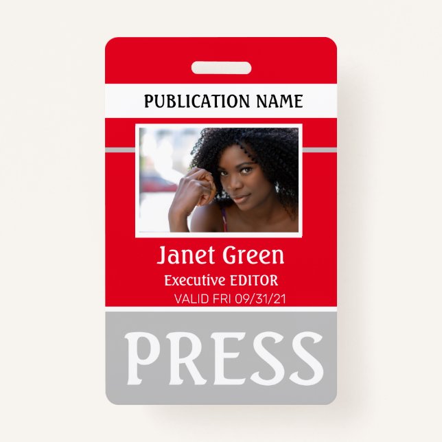 Personalisierte Foto ID Reporter Pressepass ID Rot Ausweis (Vorderseite)