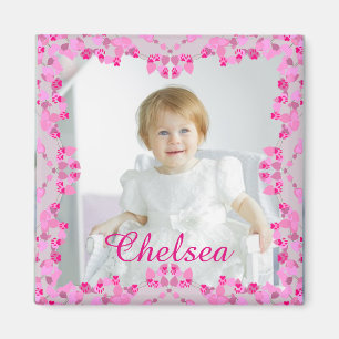 Personalisierte Foto-Magnet-Rosa-Grenze und Name Magnet