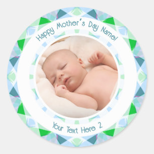 Personalisierte Foto-Nachricht Blue Green Mother D Runder Aufkleber