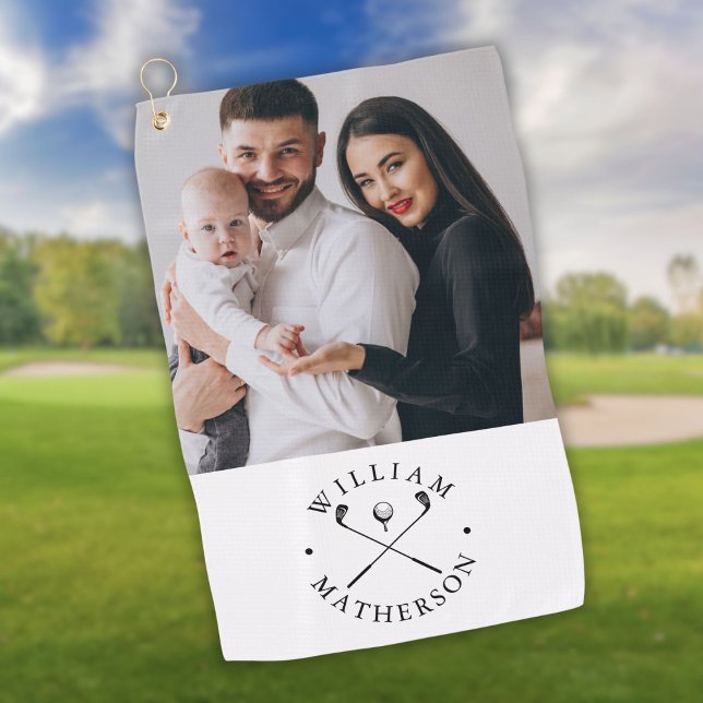 Personalisierte Foto Name Clubs und Ball Golfhandtuch (Personalized Photo Name Clubs And Ball Golf Towel)