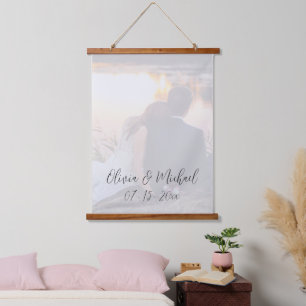 Personalisierte Foto-Namen Datum Andenken Wandteppich Mit Holzrahmen