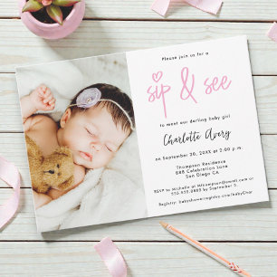 Personalisierte Foto-Sip-and-See-Baby-Girl-Party Einladung
