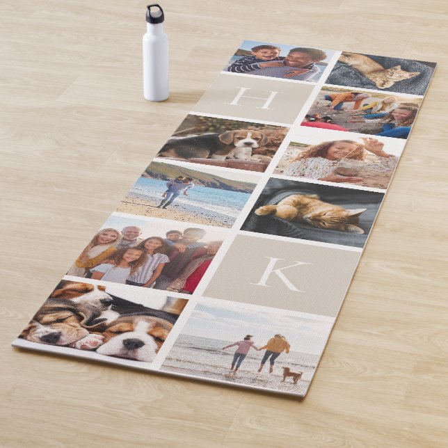 Personalisierte FotoCollage | Beige Monogram Yogamatte (Beispiel)