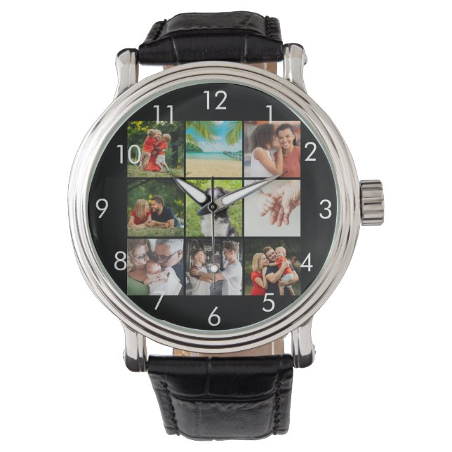 Personalisierte FotoCollage der 9-Familie Armbanduhr (Vorderseite)