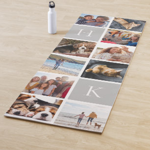 Personalisierte FotoCollage Grau Monogram Yogamatte
