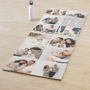 Personalisierte FotoCollage   Grau Monogram Yogamatte