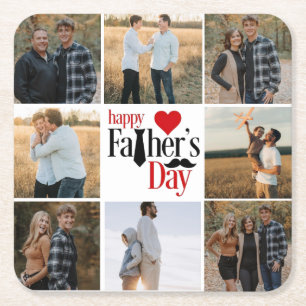 Personalisierte Fotocollage "Happy Father's Day" P Rechteckiger Pappuntersetzer