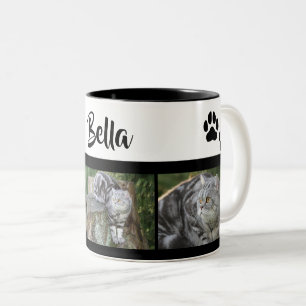 Personalisierte Fotocollage mit Katzen und Pfotena Zweifarbige Tasse