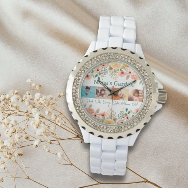 Personalisierte FotoCollage Nana Grandmas Garten Armbanduhr (Personalized Photo Collage Nana Grandma's Garden Watch)