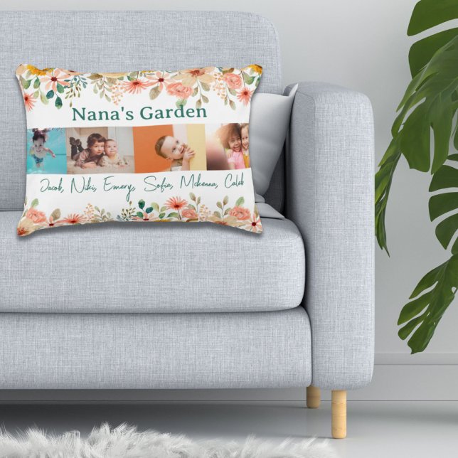 Personalisierte FotoCollage Nana Grandmas Garten Dekokissen (Personalized Photo Collage Nana Grandma's Garden Accent Pillow)