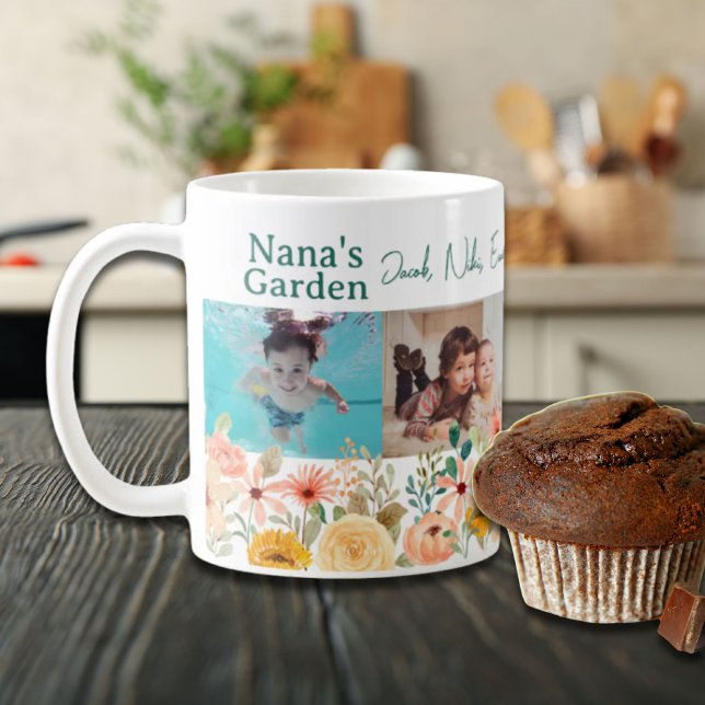 Personalisierte FotoCollage Nana Grandmas Garten Kaffeetasse (Personalized Photo Collage Nana Grandma's Garden Coffee Mug)