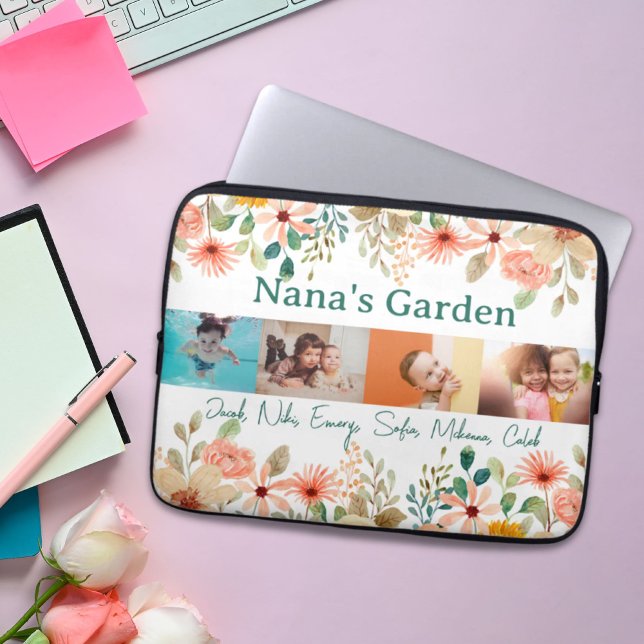 Personalisierte FotoCollage Nana Grandmas Garten Laptopschutzhülle (Personalized Photo Collage Nana Grandma's Garden Laptop Sleeve)