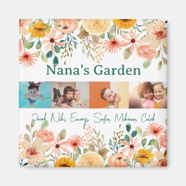 Personalisierte FotoCollage Nana Grandmas Garten Magnet (Vorne)