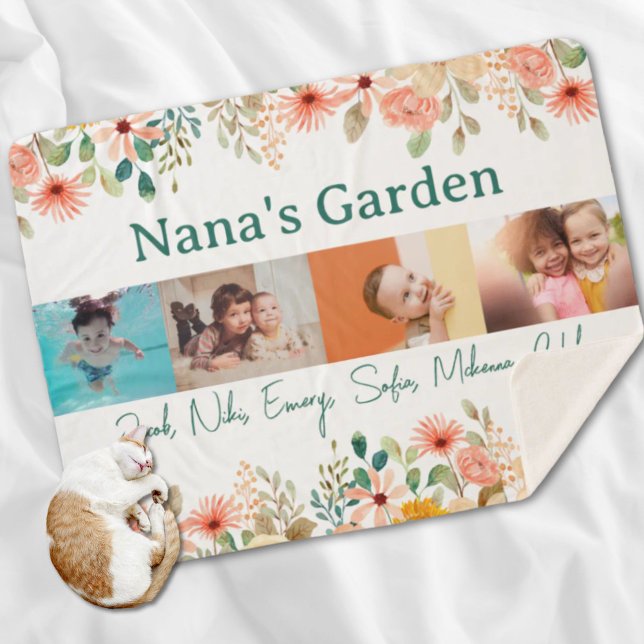 Personalisierte FotoCollage Nana Grandmas Garten Sherpadecke (Personalized Photo Collage Nana Grandma's Garden Sherpa Blanket)