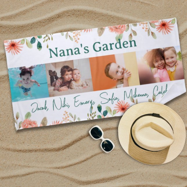 Personalisierte FotoCollage Nana Grandmas Garten Strandtuch (Personalized Photo Collage Nana Grandma's Garden Beach Towel)