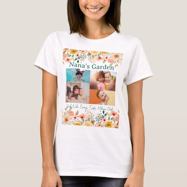 Personalisierte FotoCollage Nana Grandmas Garten T-Shirt (Vorderseite)