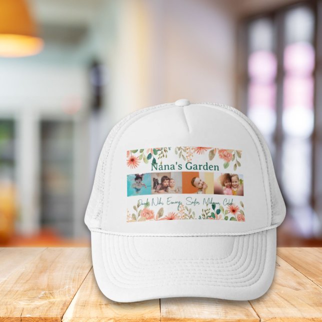 Personalisierte FotoCollage Nana Grandmas Garten Truckerkappe (Personalized Photo Collage Nana Grandma's Garden Trucker Hat)