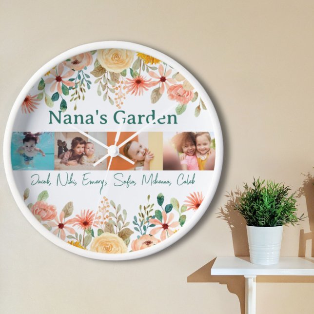 Personalisierte FotoCollage Nana Grandmas Garten Uhr (Personalized Photo Collage Nana Grandma's Garden Clock)