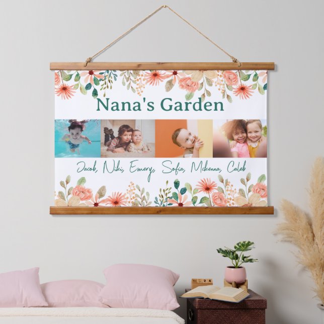 Personalisierte FotoCollage Nana Grandmas Garten Wandteppich Mit Holzrahmen (Schlafzimmer)