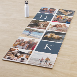 Personalisierte FotoCollage Navy Monogram Yogamatte