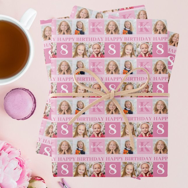 Personalisierte FotoCollage Niedlich Pink Girl Geb Geschenkpapier Set (Von Creator hochgeladen)