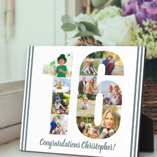 Personalisierte Fotocollage Nummer 16 Geburtstag Fotoplatte