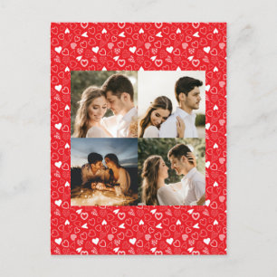 Personalisierte Fotocollage rotes Herz-Muster Postkarte
