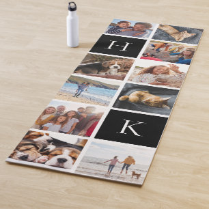 Personalisierte FotoCollage   Schwarzes Monogramm Yogamatte