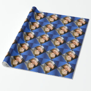 Personalisierte Fotofamilie verbindet Fotoblau Geschenkpapier