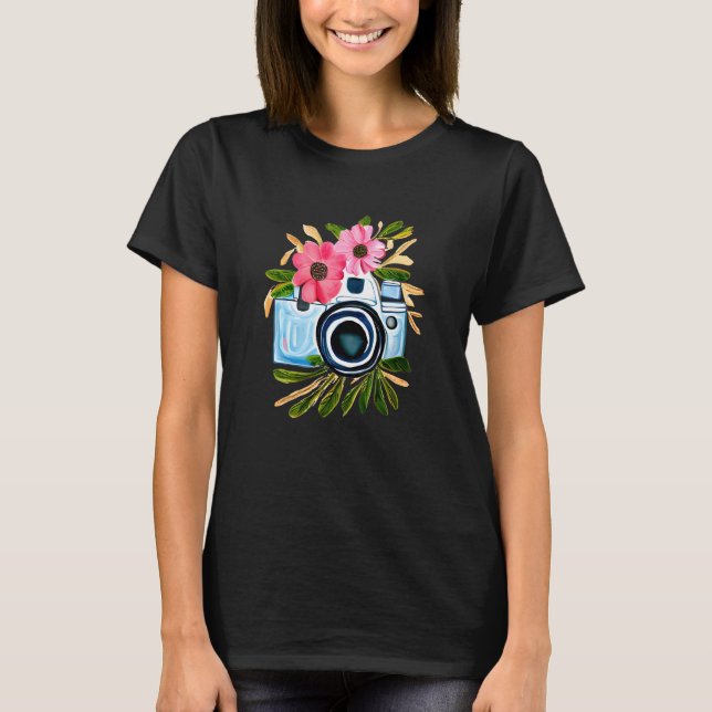 Personalisierte Fotografie Vintag Camera-Blume T-Shirt (Vorderseite)