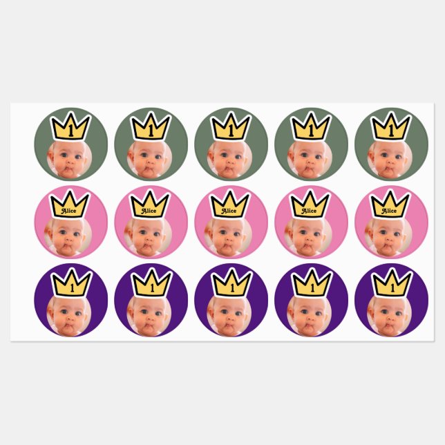 PERSONALISIERTE Fotopapier Party Kronen Gesichter Etiketten (Blatt)