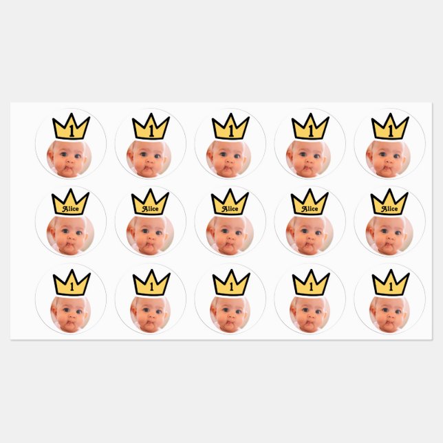 PERSONALISIERTE Fotopapier Party Kronen Gesichter Etiketten (Blatt)