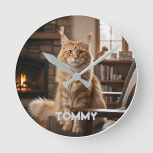Personalisierte Fotouhr für Haustiere mit Namen Runde Wanduhr