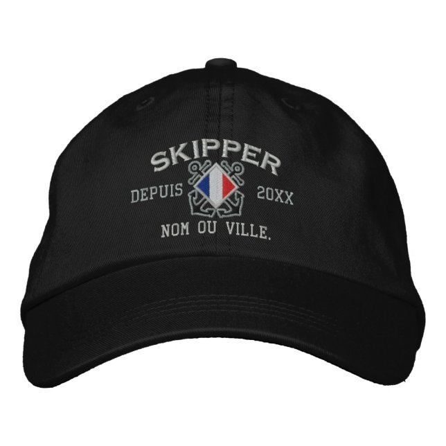 Personalisierte französische Skipper Nautical Stic Bestickte Baseballkappe (Vorderseite)