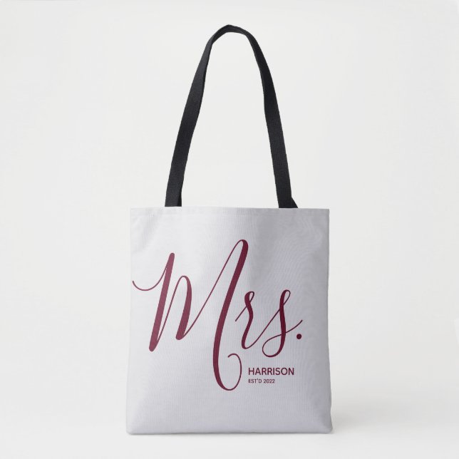 Personalisierte Frau Burgundy Script Tasche (Vorderseite)