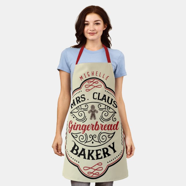 Personalisierte Frau Claus Gingerbread Bäckerei Schürze (Getragen)