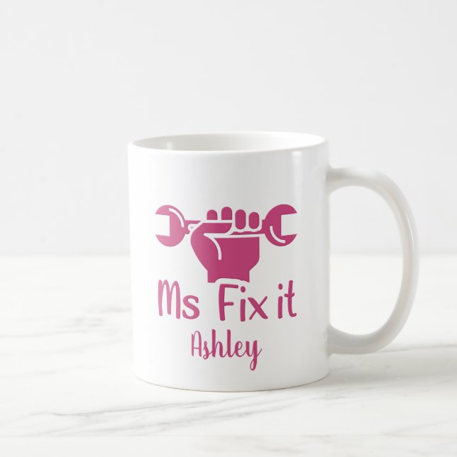 Personalisierte Frau Fix It Wrench Hand Coffee Tas Kaffeetasse (Rechts)