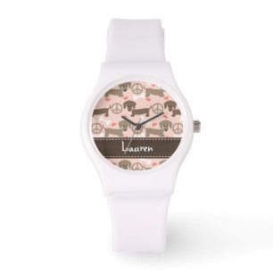 Personalisierte FriedensLiebe-Dackel Armbanduhr