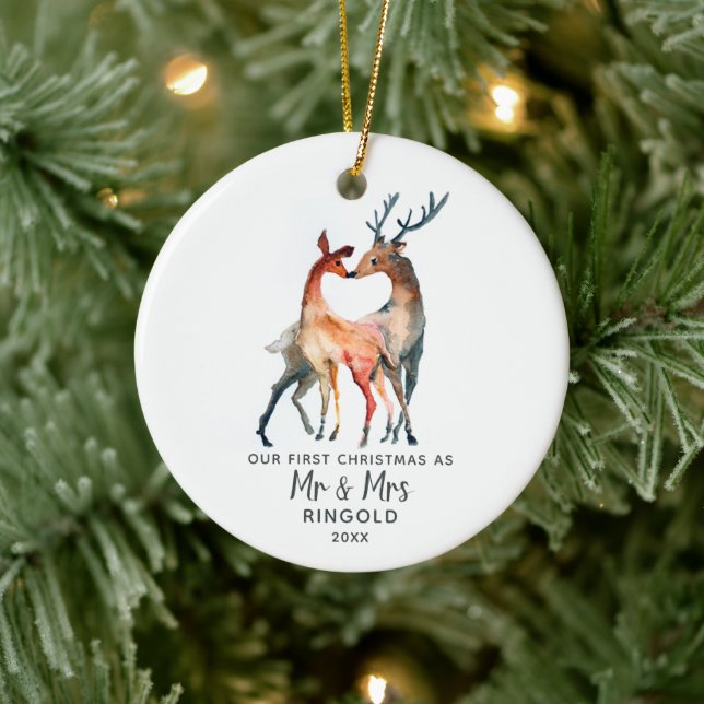 Personalisierte frisch verheiratete erste Weihnach Keramik Ornament (Baum)