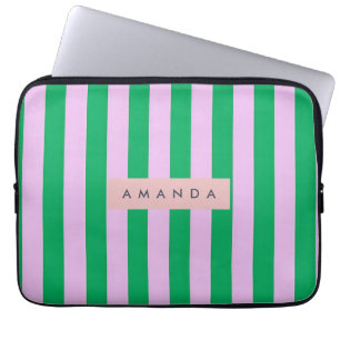 Personalisierte frische grüne und rosa gestreifte  laptopschutzhülle