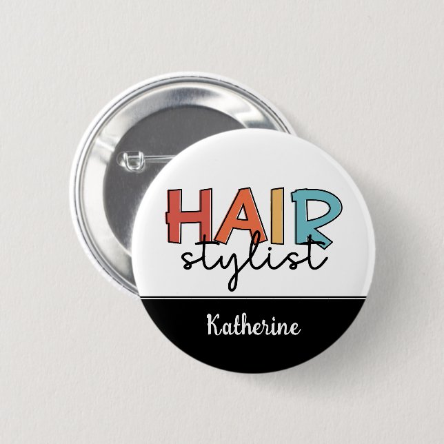 Personalisierte Friseur Stylist Retro Friseur Gesc Button (Vorne & Hinten)