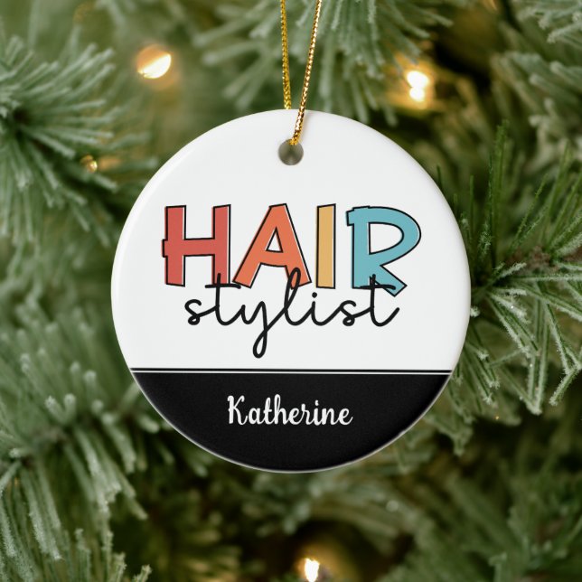 Personalisierte Friseur Stylist Retro Friseur Gesc Keramik Ornament (Baum)