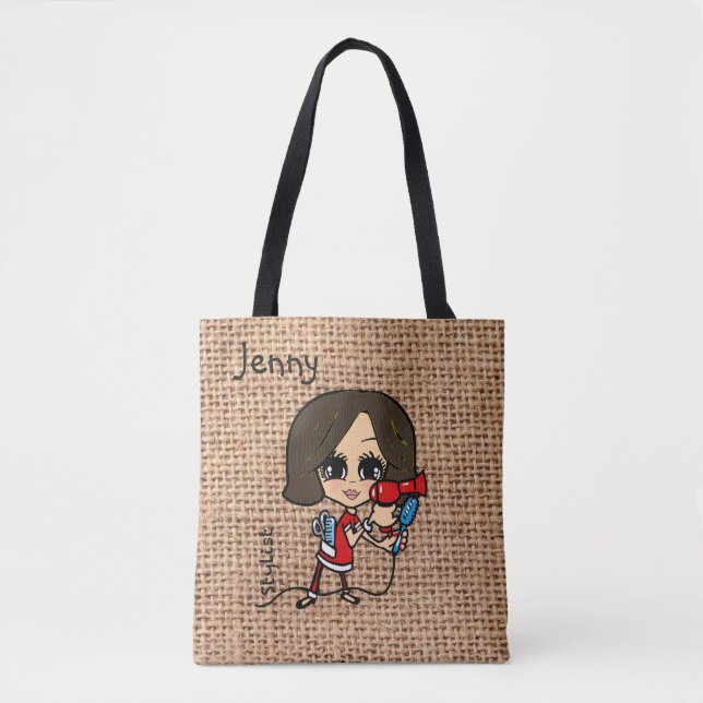 Personalisierte Frisur Stylist Bag Karikatur brüne Tasche (Vorderseite)