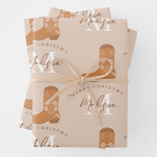 Personalisierte Frohe Weihnachten Cowboy Stiefel M Geschenkpapier Set