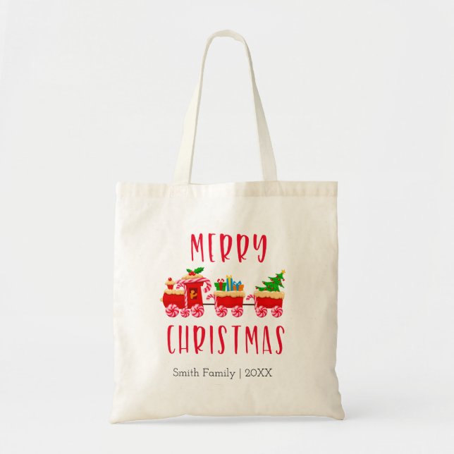 Personalisierte frohe Weihnachts-Red Train Tote Ta Tragetasche (Vorne)